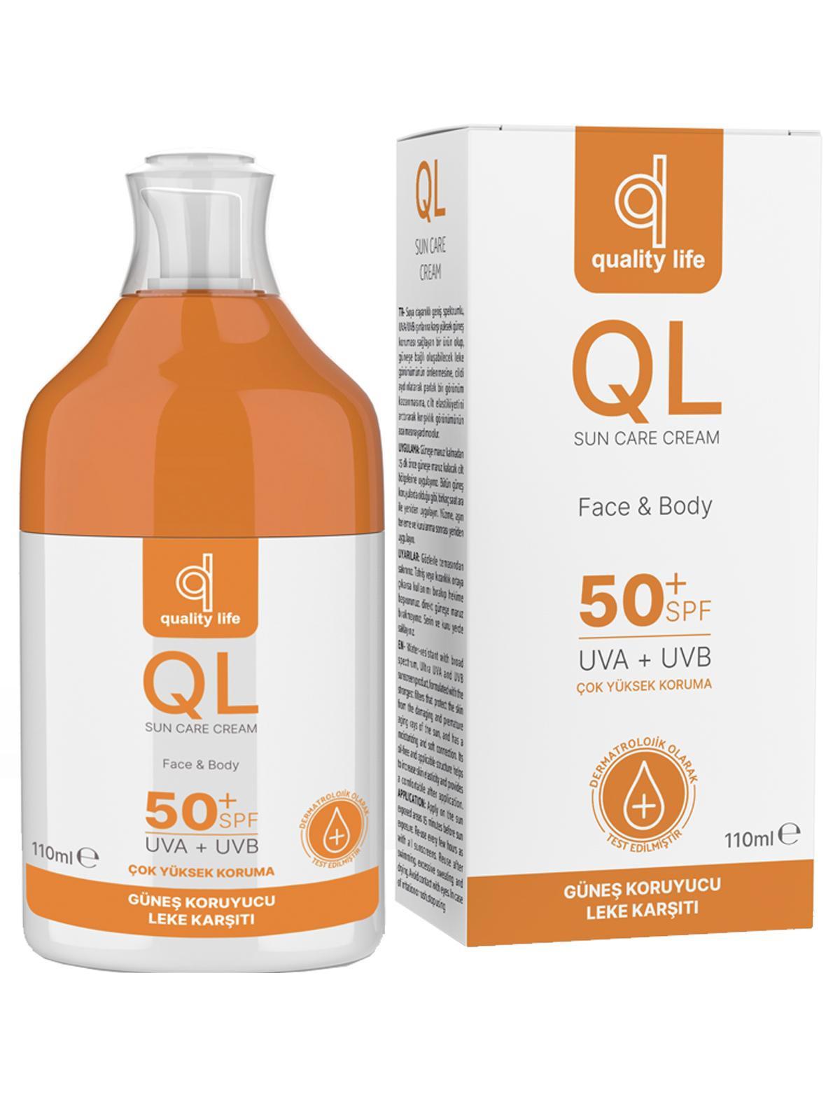 Quality Life 50 Faktör Tüm Ciltler İçin Leke Karşıtı Nemlendirici Yüz Güneş Kremi 110 ml