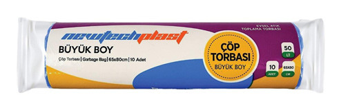 Newtechplast Büyük Boy 65x80 cm Çöp Poşeti 10 Adet Mavi