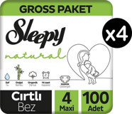 Sleepy Natural 4 Numara Organik Cırtlı Bebek Bezi 400'lü