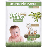 Baby Turco Doğadan Midi 3 Numara Cırtlı Bebek Bezi 2x56 Adet