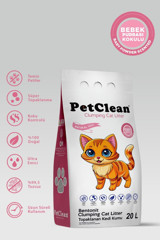 Pet Clean Bebek Pudra Kokulu Topaklanan İnce Taneli Bentonit Kedi Kumu 20 lt