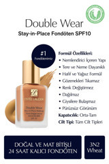 Estée Lauder Double Wear Stay In Place 3N2 Wheat Su Bazlı Güneş Koruyuculu Serum Fondöten 30 ml