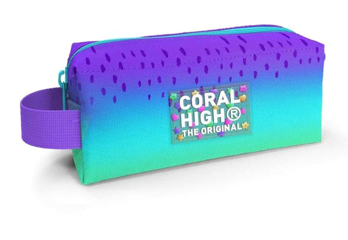 Coral High Lila - Mor Desenli Polyester Tek Gözlü Renk Geçişli Dikdörtgen Cüzdan Kalemlik