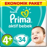 Prima Aktif Bebek Maxi Plus 4 + Numara Cırtlı Bebek Bezi
