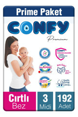 Confy Premium Midi 3 Numara Cırtlı Bebek Bezi 192 Adet