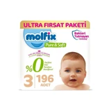 Molfix Pure&Soft 3 Numara Bantlı Bebek Bezi 196 Adet
