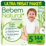 Bebem Natural Doğa Özleri 5 Numara Organik Cırtlı Bebek Bezi 2x72 Adet
