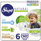 Sleepy Natural Ultra Hassas XL 6 Numara Organik Cırtlı Bebek Bezi 60 Adet