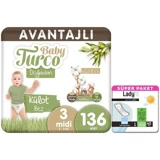Baby Turco Doğadan 3 Numara Külot Bebek Bezi 136 Adet + Günlük Ped Normal 40 Adet