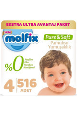 Molfix Pure & Soft 4 Numara Cırtlı Bebek Bezi 516 Adet
