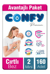 Confy Premium Mini 2 Numara Cırtlı Bebek Bezi 160 Adet
