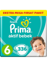 Prima Aktif Bebek Extra Large 6 Numara Cırtlı Bebek Bezi 336 Adet