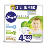 Sleepy Natural Ultra Hassas Maxi 4 Numara Organik Cırtlı Bebek Bezi 2x60 Adet