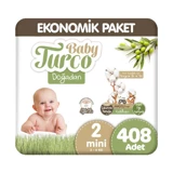 Baby Turco Doğadan Mini 2 Numara Cırtlı Bebek Bezi 6x68 Adet