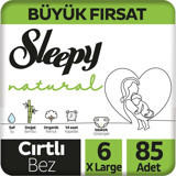 Sleepy Natural Extra Large 6 Numara Organik Cırtlı Bebek Bezi 85 Adet