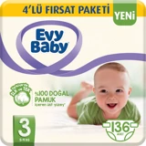 Evy Baby 4'lü Fırsat Paketi 3 Numara Cırtlı Bebek Bezi 136 Adet