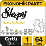 Sleepy Extra 1 Numara Organik Cırtlı Bebek Bezi 60 Adet