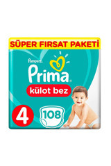 Prima Süper Fırsat Paketi 4 Numara Külot Bebek Bezi 108 Adet