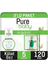 Pure Baby Pamuklu 5 Numara Organik Cırtlı Bebek Bezi 3x120 Adet