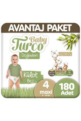 Baby Turco Doğadan 4 Numara Bantlı Bebek Bezi 2x90 Adet