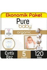 Pure Baby Ekonomik Paket 6 Numara Organik Cırtlı Bebek Bezi 120 Adet
