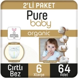 Pure Baby Pamuklu 6 Numara Organik Cırtlı Bebek Bezi 64 Adet