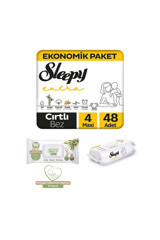 Sleepy Extra 4 Numara Organik Cırtlı Bebek Bezi 48 Adet + turco Islak Bebek Havlu X2 Set