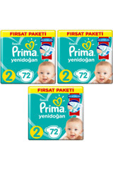 Prima Fırsat Paketi 2 Numara Cırtlı Bebek Bezi 3x72 Adet