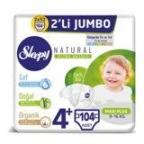 Sleepy Natural Ultra Hassas Maxi Plus 4 + Numara Organik Cırtlı Bebek Bezi 2x52 Adet