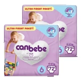 Canbebe Ultra Fırsat Paketi 6 Numara Bantlı Bebek Bezi 2x72 Adet