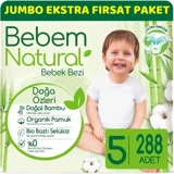 Bebem Natural Doğa Özleri 5 Numara Organik Cırtlı Bebek Bezi 288 Adet
