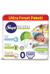 Sleepy Ultra Fırsat Paketi Prematüre 0 Numara Organik Göbek Oyuntulu Cırtlı Bebek Bezi 240 Adet
