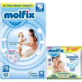 Molfix Extra Large 6 Numara Bantlı Bebek Bezi 62 Adet + 3 Adet Islak Mendil - 6