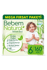 Bebem Natural Doğa Özleri 6 Numara Organik Cırtlı Bebek Bezi 160 Adet