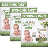 Baby Turco Doğadan Ekonomik Yenidoğan 1 Numara Göbek Oyuntulu Bantlı Bebek Bezi 3x64 Adet