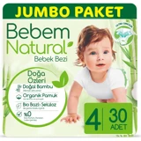 Bebem Natural Doğa Özleri 4 Numara Organik Cırtlı Bebek Bezi 30 Adet