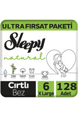 Sleepy Natural XL 6 Numara Organik Cırtlı Bebek Bezi 128 Adet