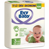 Evy Baby 3'lü Dev Ekonomi 3 Numara Cırtlı Bebek Bezi 100 Adet