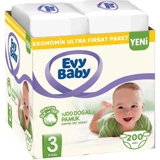 Evy Baby Extra Ultra Fırsat Paketi Midi 3 Numara Cırtlı Bebek Bezi 200 Adet