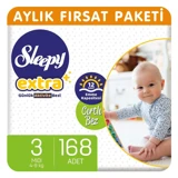 Sleepy Extra Midi 3 Numara Organik Cırtlı Bebek Bezi 168 Adet