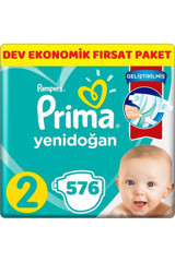 Prima Dev Ekonomik Fırsat Paketi 2 Numara Cırtlı Bebek Bezi 576 Adet