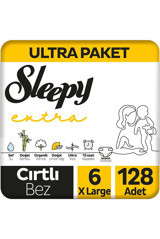 Sleepy Xlarge Extra Avantajlı Ultra Paket 6 Numara Organik Cırtlı Bebek Bezi 128 Adet