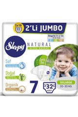 Sleepy Natural Ultra Hassas 7 + Numara Organik Cırtlı Bebek Bezi 32 Adet