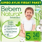 Bebem Natural Doğa Özleri 5 Numara Organik Cırtlı Bebek Bezi 240 Adet