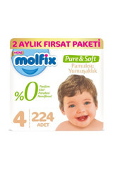 Molfix Pure & Soft 4 Numara Cırtlı Bebek Bezi 4x224 Adet