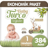 Baby Turco Doğadan Ekonomik Yenidoğan 1 Numara Göbek Oyuntulu Bantlı Bebek Bezi 6x64 Adet