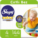 Sleepy Extra 4 Numara Organik Cırtlı Bebek Bezi 144 Adet