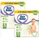 Evy Baby Hipoalerjenik 4'lü Fırsat Paketi 5 Numara Cırtlı Bebek Bezi 44 Adet