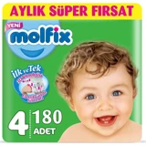 Molfix 3D Maxi 4 Numara Göbek Oyuntulu Bantlı Bebek Bezi 180 Adet
