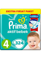 Prima Aktif Bebek Maxi 4 Numara Cırtlı Bebek Bezi 324 Adet